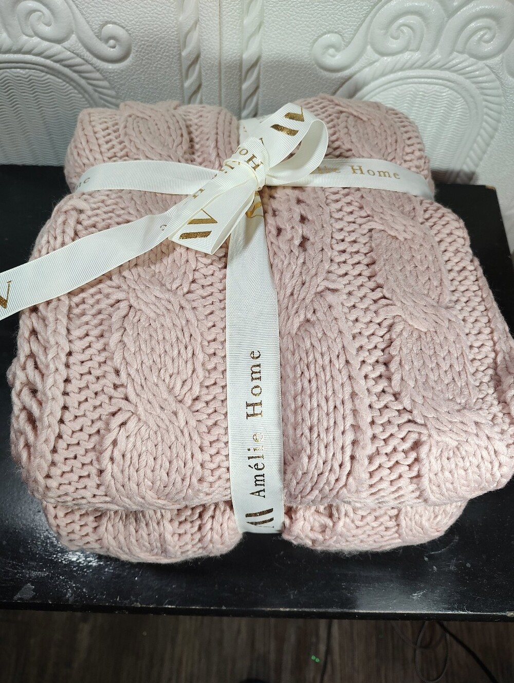 Amelie Home Soft Cable Knit Throw Blanket - Blush Pink New 50 X 60 - Picture 5 of 6